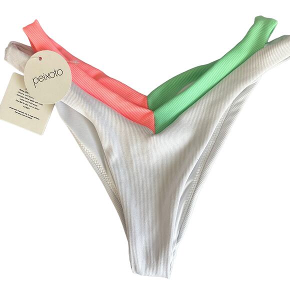 PEIXOTO White Cutout Bikini Bottom MEDIUM Rib High V Cut Colorblock Jolie NEW - Picture 3 of 4